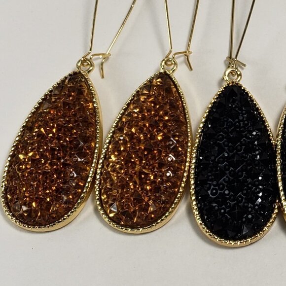 Women's Set of 3 Polished Gold tone Long Kidney Wire Multi color Earrings - Picture 3 of 7